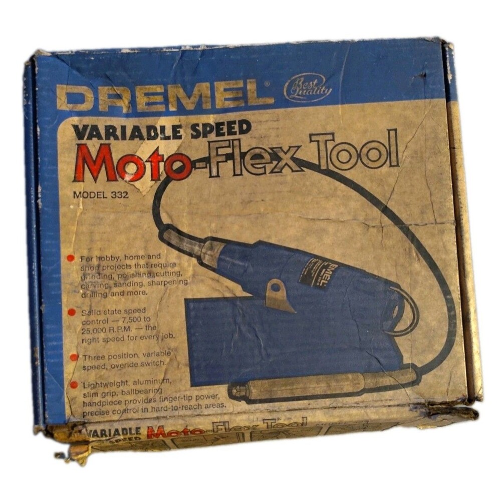 Vintage Dremel Moto-Flex Tool Model 332 Variable Speed Rotary Flexshaft w/ Box